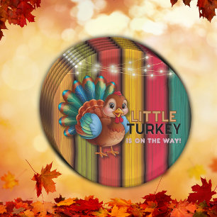Rustic Colourful Little Turkey Baby Shower Paper Plate