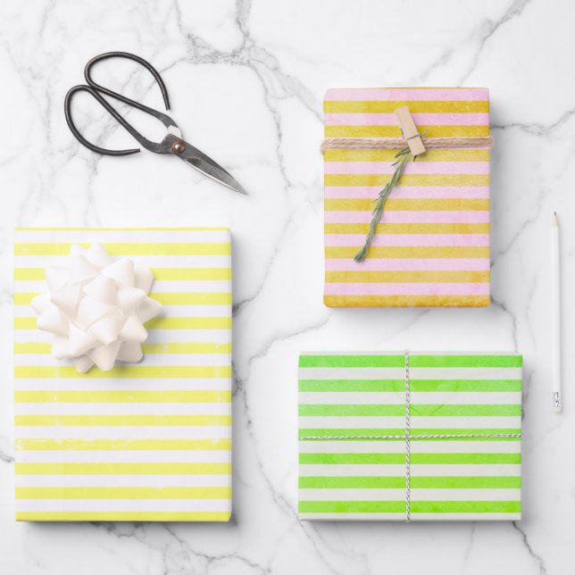 Rustic Colourful Striped Grunge Wrapping Paper Sheet (Front)