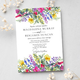 Rustic Colourful Wildflowers & Herbs Boho Wedding Invitation