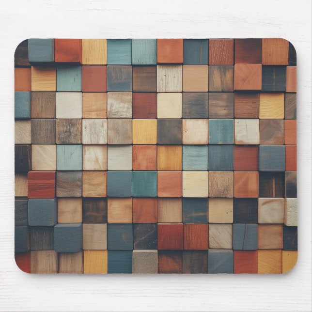 Rustic Colourful Wooden Blocks Pattern Mouse Pad (Front)