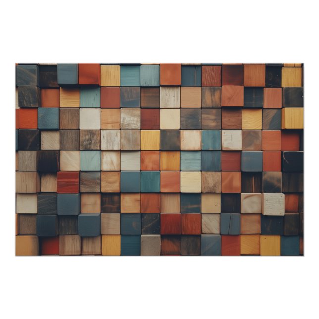 Rustic Colourful Wooden Blocks Pattern Poster (Front)