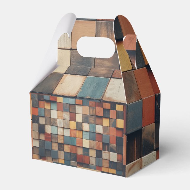 Rustic Colourful Wooden Blocks Pattern Watch Favour Box (Front Side)
