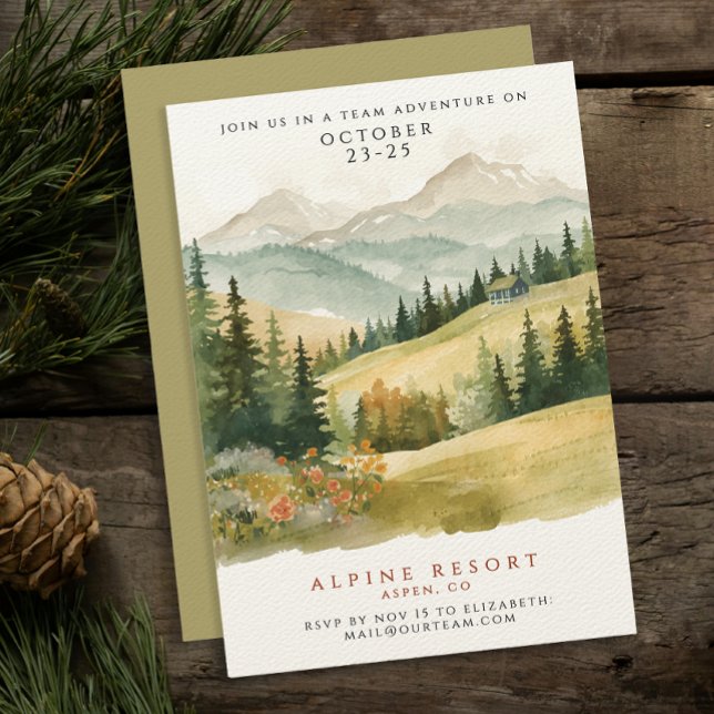Rustic Colours Mountain Cabin Getaway Watercolor Invitation (Creator Uploaded)