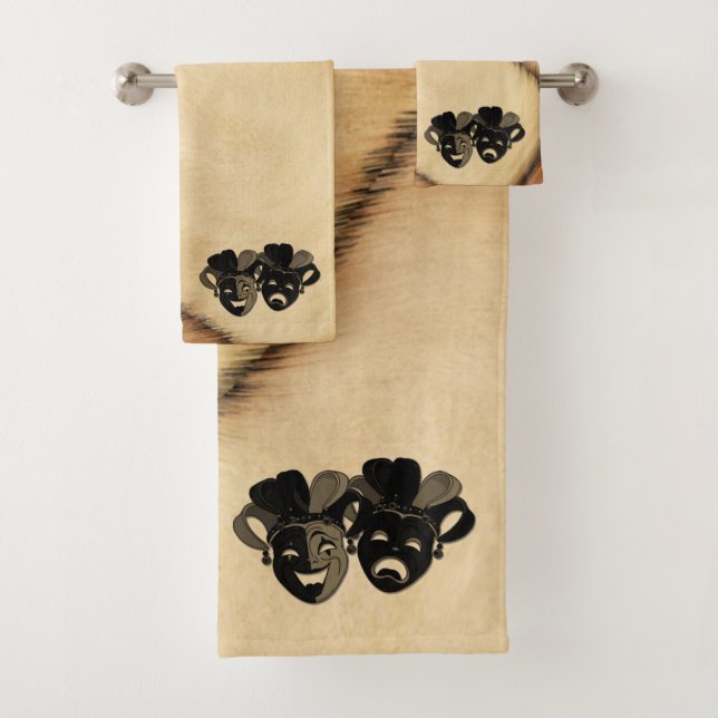 Rustic Comedy and Tragedy Theatre Design Bath Towel Set (Insitu)