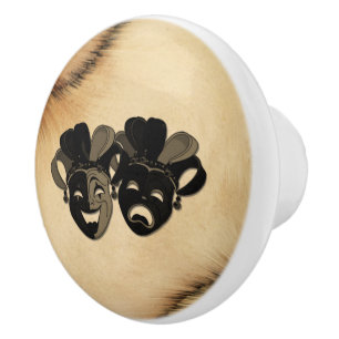 Rustic Comedy and Tragedy Theatre Design Ceramic Knob
