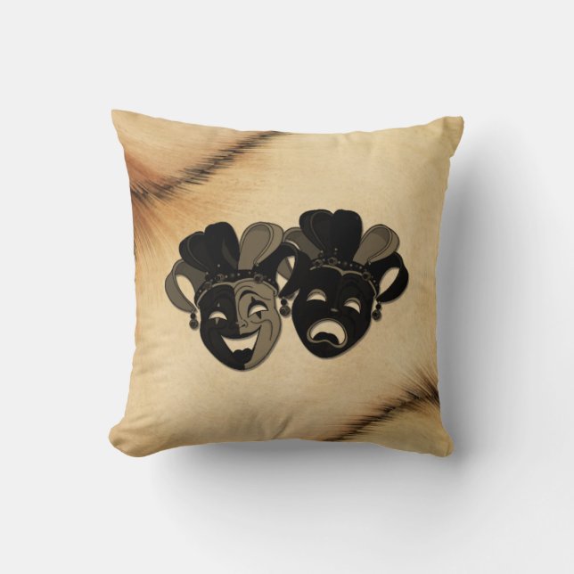 Rustic Comedy and Tragedy Theatre Design Cushion (Front)