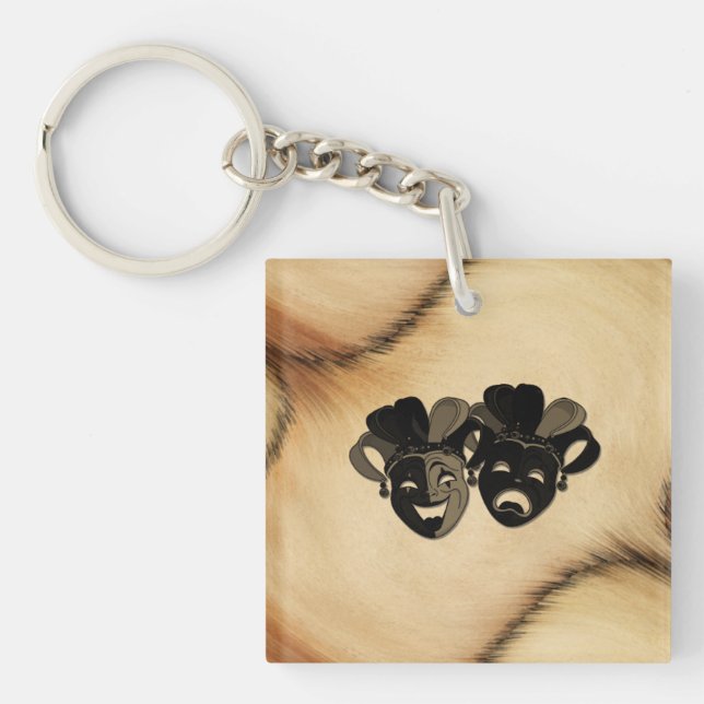 Rustic Comedy and Tragedy Theatre Design Key Ring (Front)