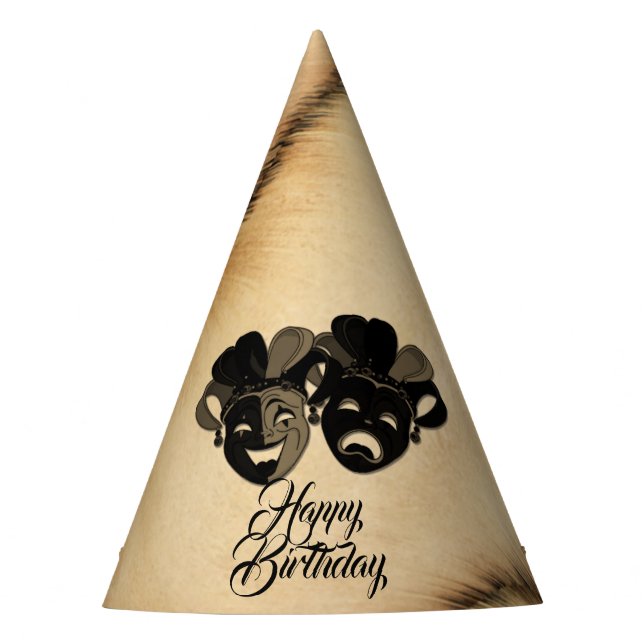 Rustic Comedy and Tragedy Theatre Design Party Hat (Front)