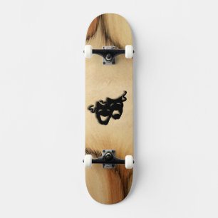 Rustic Comedy and Tragedy Theatre Masks Skateboard