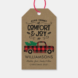 Rustic Comfort and Joy Script Gift Tag Ornament 