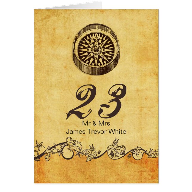 rustic compass nautical wedding table numbers (Front)