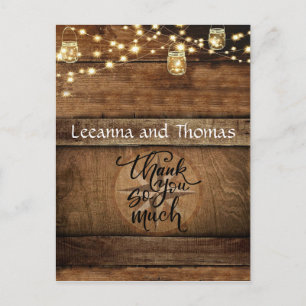 Rustic Compass Rose Wood Thank You Postcard