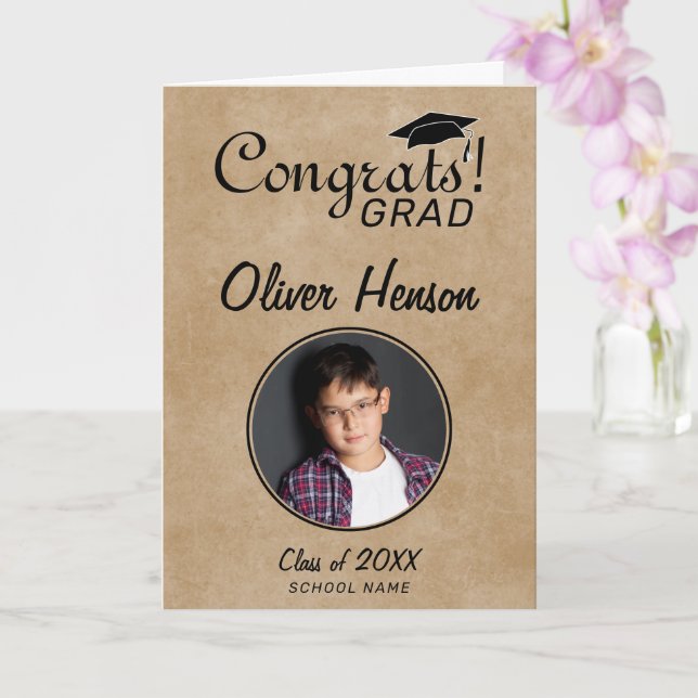 Rustic Congratulations Grad Graduation Photo  Card (Orchid)