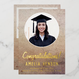 Rustic Congratulations Graduate 2 Photo Graduation Foil Holiday Card