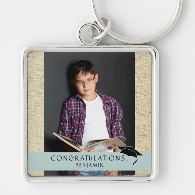 Rustic Congratulations Graduation Graduate Photo Key Ring (Front)