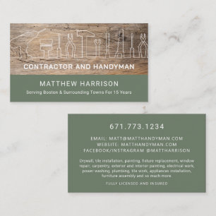 Rustic Construction Handyman Tools Wood Business Card