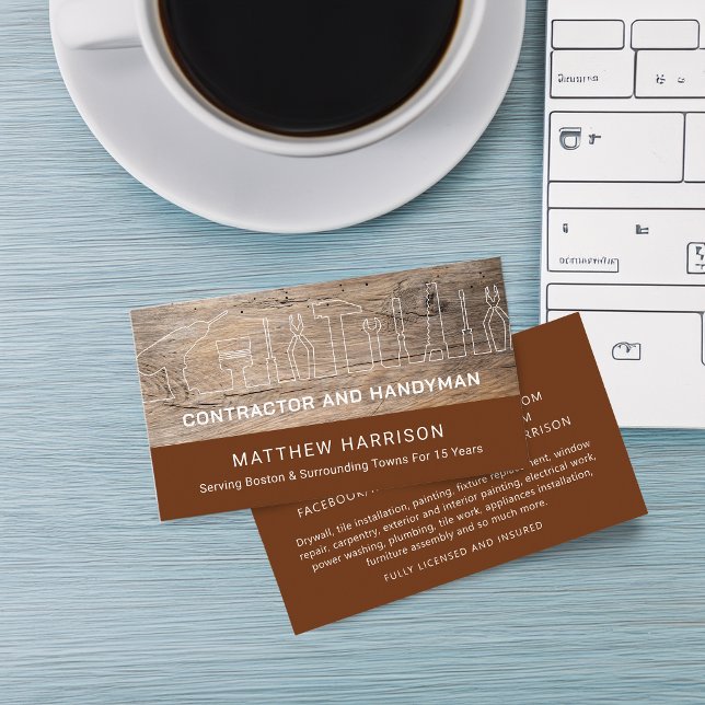 Rustic Construction Handyman Tools Wood Business Card (Rustic Construction Handyman Tools Wood Business Card)