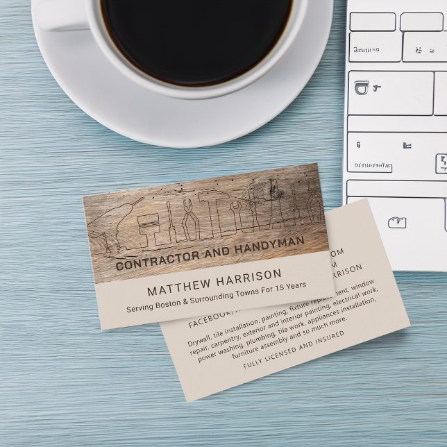 Rustic Construction Handyman Tools Wood Business Card (Rustic Construction Handyman Tools Wood Business Card)