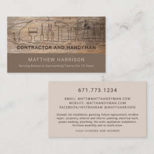 Rustic Construction Handyman Tools Wood Business Card