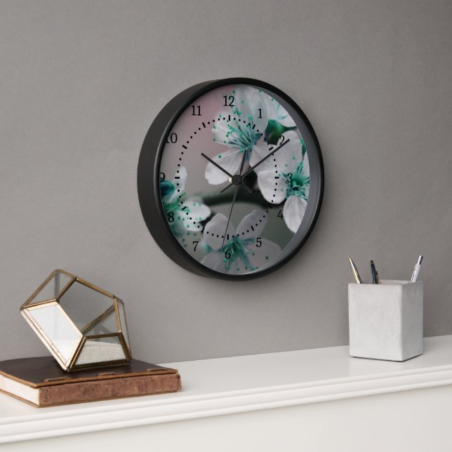 Rustic Contemporary Teal Flower  Clock (Office)