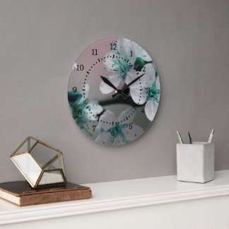 Rustic Contemporary Teal Flower Large Clock