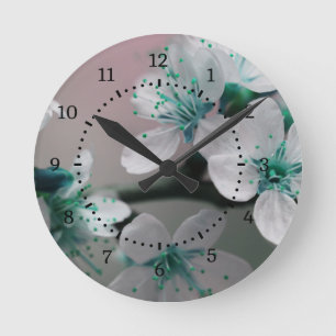 Rustic Contemporary Teal Flower  Round Clock