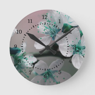 Rustic Contemporary Teal Flower  Round Clock