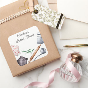 Rustic Cooking Theme Shower Favour Square Sticker