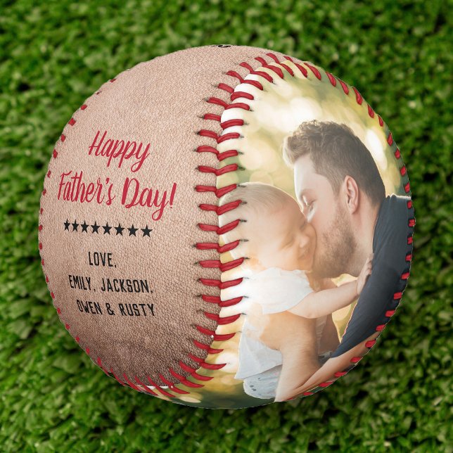 Rustic Cool Modern Photo Father's Day Vintage Baseball (Hit a home run for Dad! Our rustic Father's Day baseball with a cool vintage vibe. )