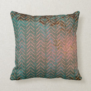 Rustic Copper and Teal Marble Chevron Cushion