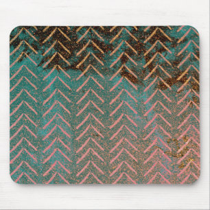 Rustic Copper and Teal Marble Chevron Mouse Pad