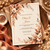 Rustic Copper Brown Watercolor Floral Wedding