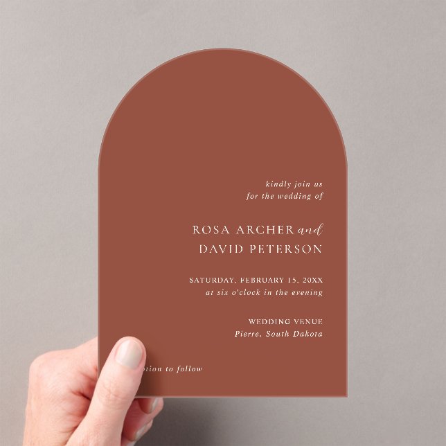 Rustic Copper Editorial Modern Wedding Acrylic Invitations (Insitu (Handheld))