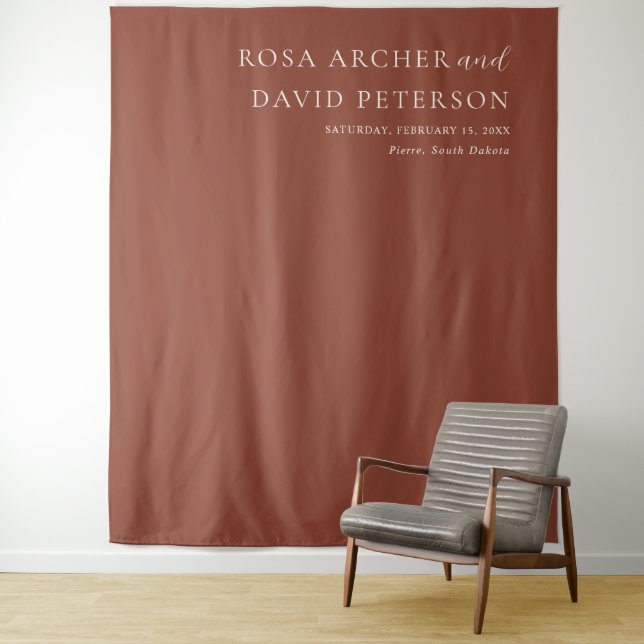 Rustic Copper Editorial Modern Wedding Backdrop Tapestry (In Situ)