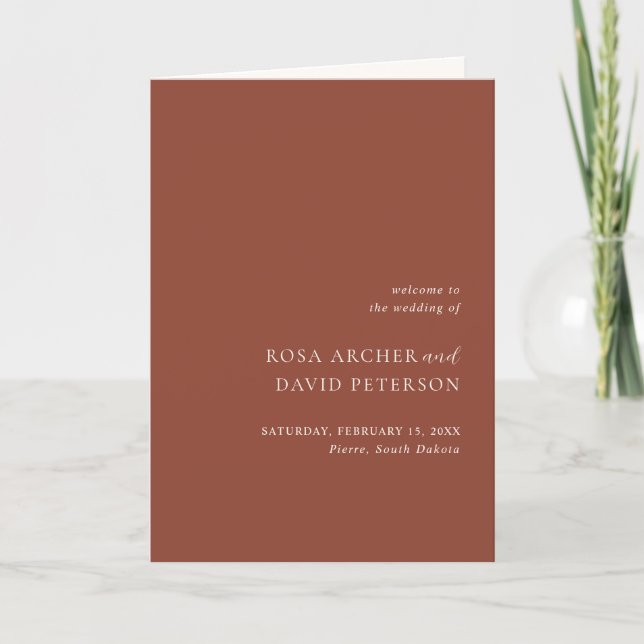 Rustic Copper Editorial Modern Wedding Program (Front)
