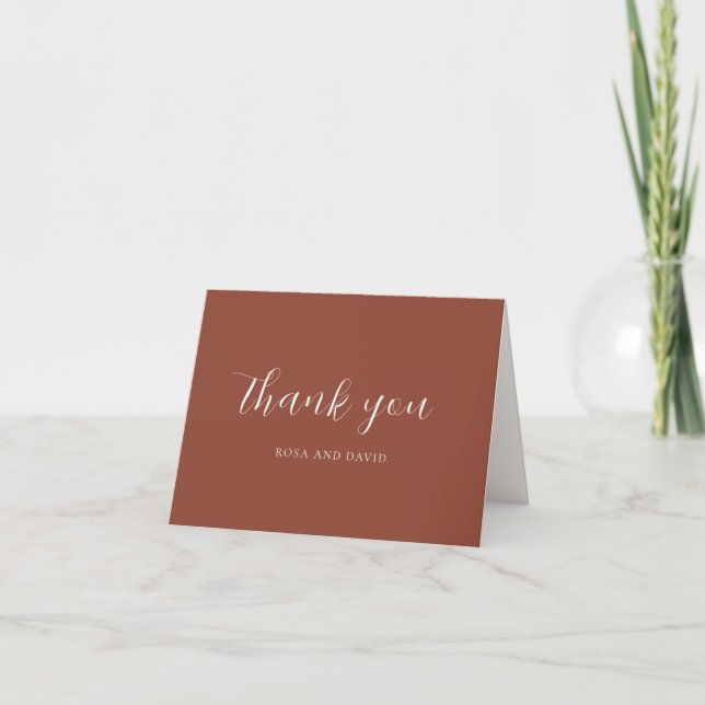 Rustic Copper Editorial Modern Wedding Thank You Card (Front)