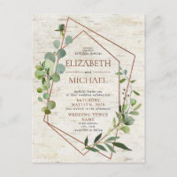 Rustic Copper Geometric Greenery Birch Postcard