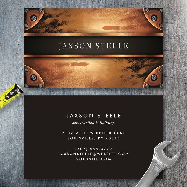 Rustic Copper Industrial Metal Masculine Business Card (Creator Uploaded)