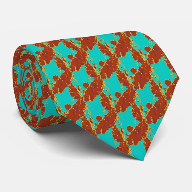 Rustic Copper Red Turquoise Blue Pattern Tie (Rolled)