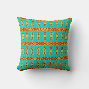 Rustic Copper Red Turquoise Green Pattern Cushion