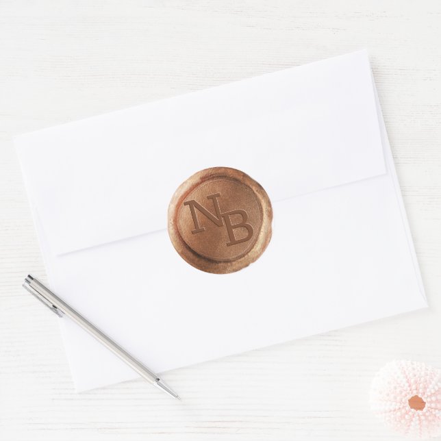 Rustic Copper Wax Seal Initials Envelope Sticker (Envelope)