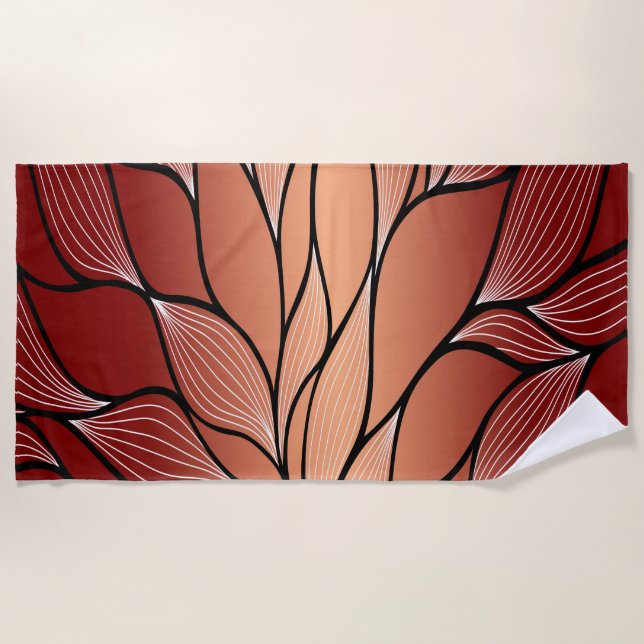 Rustic Coppery Bronze Leave Pattern  Beach Towel (Front)