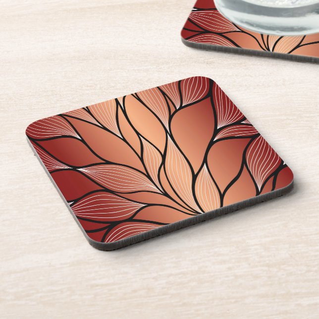 Rustic Coppery Bronze Leave Pattern  Coaster (Left Side)