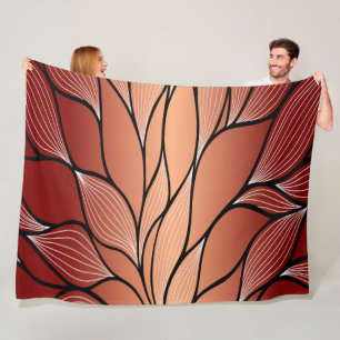 Rustic Coppery Bronze Leave Pattern Fleece Blanket