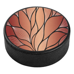 Rustic Coppery Bronze Leave Pattern  Hockey Puck