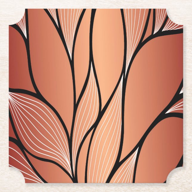 Rustic Coppery Bronze Leave Pattern  Paper Coaster (Front)