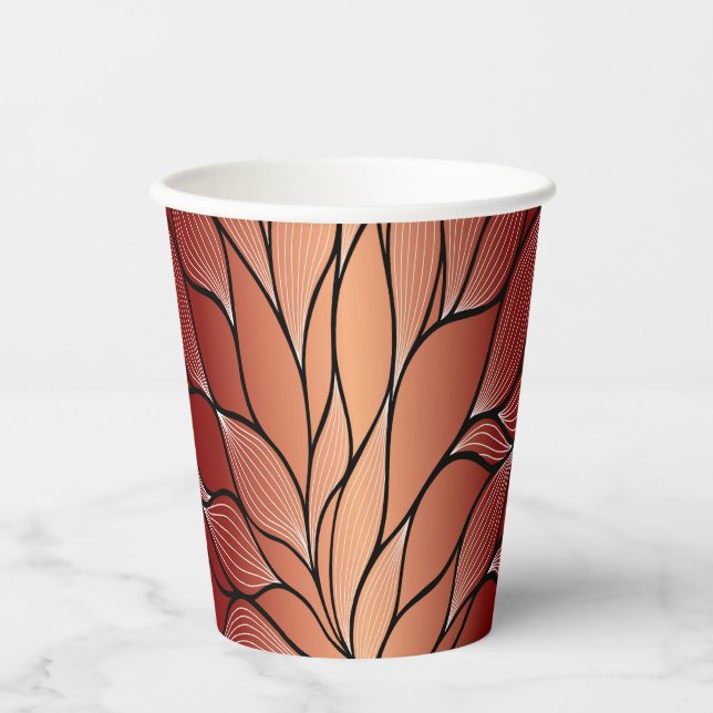 Rustic Coppery Bronze Leave Pattern  Paper Cups (Front)