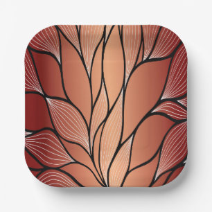 Rustic Coppery Bronze Leave Pattern  Paper Plate