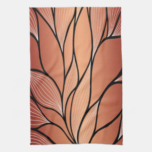 Rustic Coppery Bronze Leave Pattern  Tea Towel