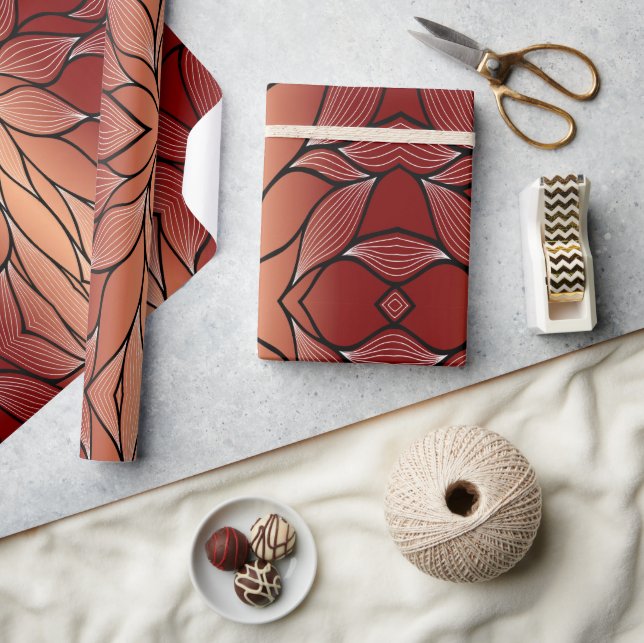Rustic Coppery Bronze Leave Pattern  Wrapping Paper (Crafts)